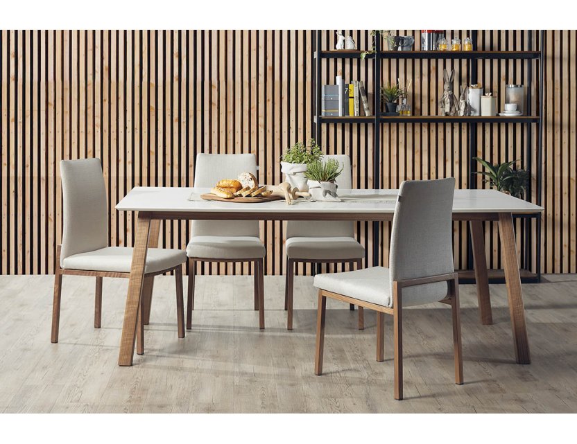 Bolda Quartz Top Dining Table 2M with 6 Flex Dining Chairs