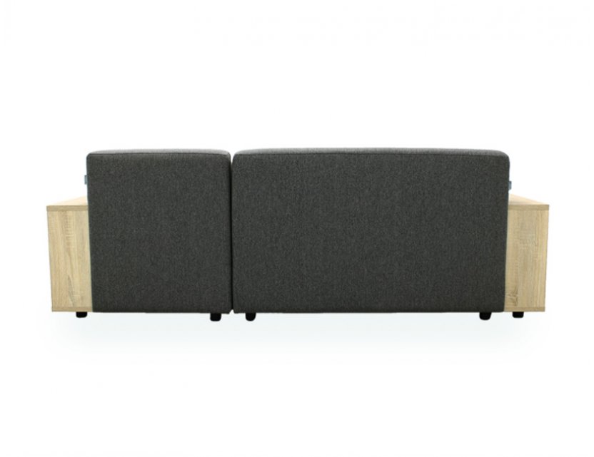 Studio L-Shape Fabric Sofa with Wooden Storage Arm