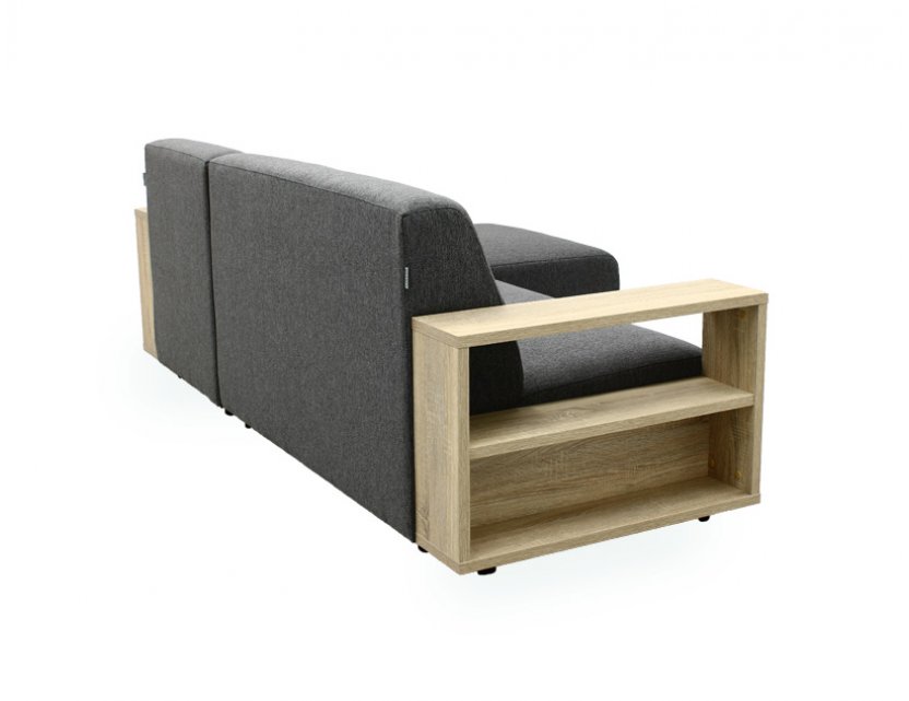Studio L-Shape Fabric Sofa with Wooden Storage Arm