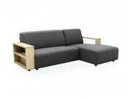 Studio L-Shape Fabric Sofa with Wooden Storage Arm