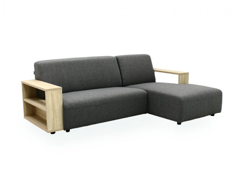 Studio L-Shape Fabric Sofa with Wooden Storage Arm