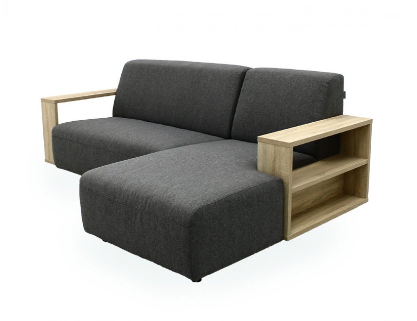 Studio L-Shape Fabric Sofa with Wooden Storage Arm
