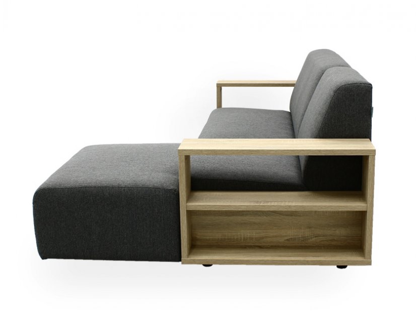 Studio L-Shape Fabric Sofa with Wooden Storage Arm