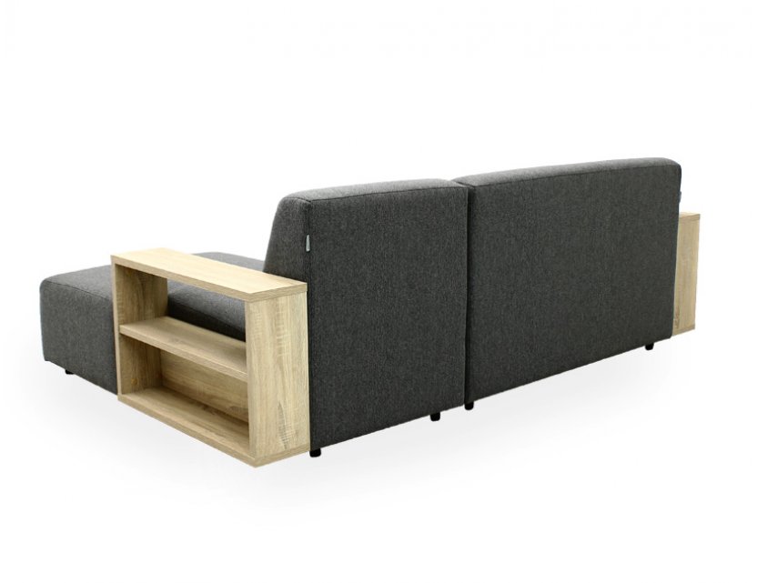 Studio L-Shape Fabric Sofa with Wooden Storage Arm