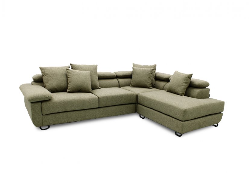 Apollo L-Shape Fabric Sofa with Seat Cushions and Adjustable Headrest