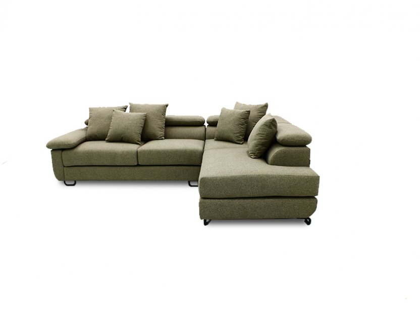 Apollo L-Shape Fabric Sofa with Seat Cushions and Adjustable Headrest