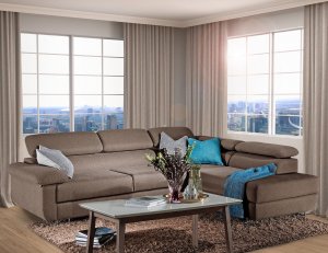 Apollo L-Shape Fabric Sofa with Seat Cushions and Adjustable Headrest Apollo L-Shape Fabric Sofa with Seat Cushions and Adjustable Headrest