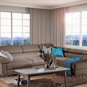 Apollo L-Shape Fabric Sofa with Seat Cushions and Adjustable Headrest Apollo L-Shape Fabric Sofa with Seat Cushions and Adjustable Headrest