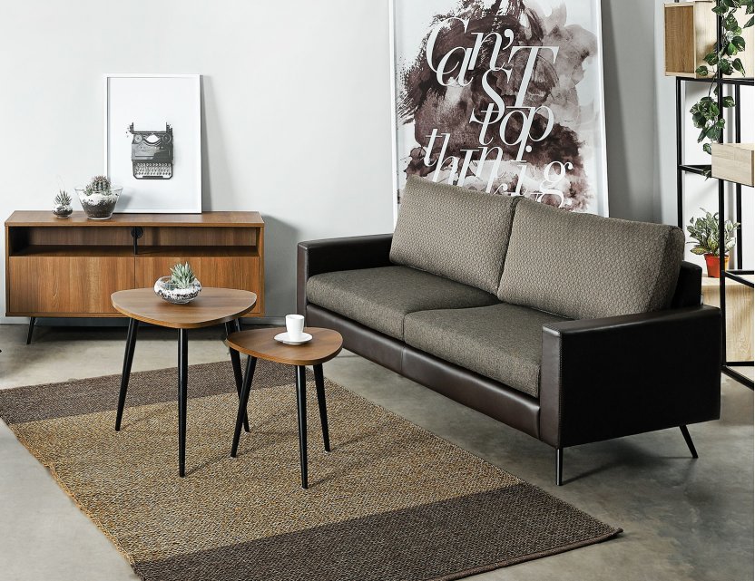 Dansk Fabric Sofa with Faux Leather Armrest