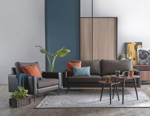 Dansk Fabric Sofa with Faux Leather Armrest