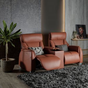 Sho Motorised Leather Recliner Sofa With Storage Box and Cupholders Sho Motorised Leather Recliner Sofa With Storage Box and Cupholders