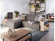 Studio L-Shape Fabric Sofa with Wooden Storage Arm