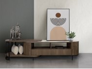 Fluto Extendable TV Console With Sintered Stone Top And Steel Legs