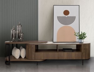 Fluto Extendable TV Console With Sintered Stone Top And Steel Legs