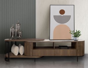 Fluto Extendable TV Console With Sintered Stone Top And Steel Legs Fluto Extendable TV Console With Sintered Stone Top And Steel Legs