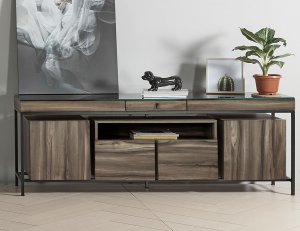 Tetra TV Console With Glass Top And Steel Legs