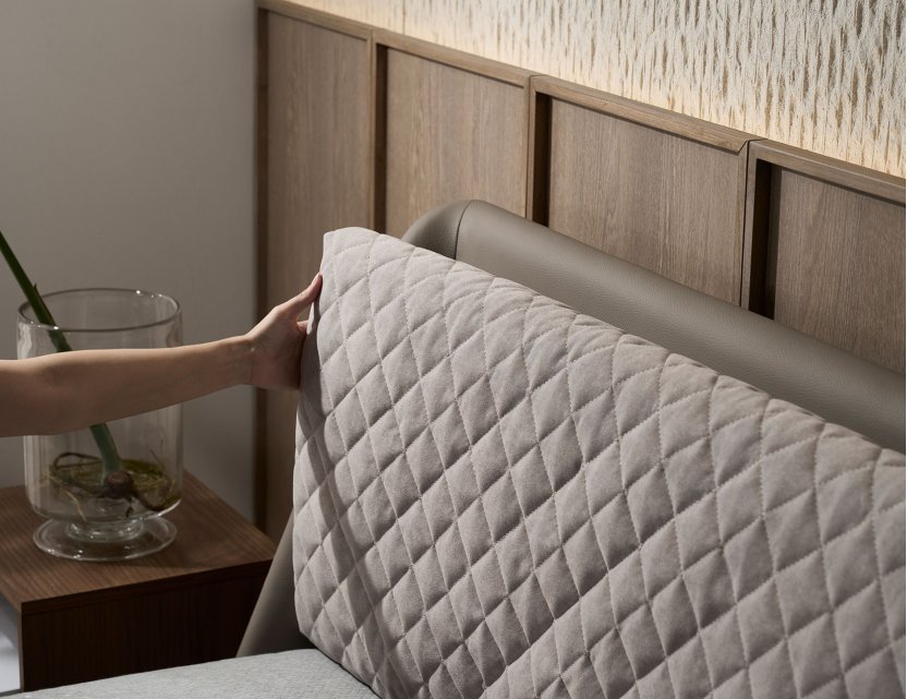 Slant Bed Frame with Removable Quilted Cushion