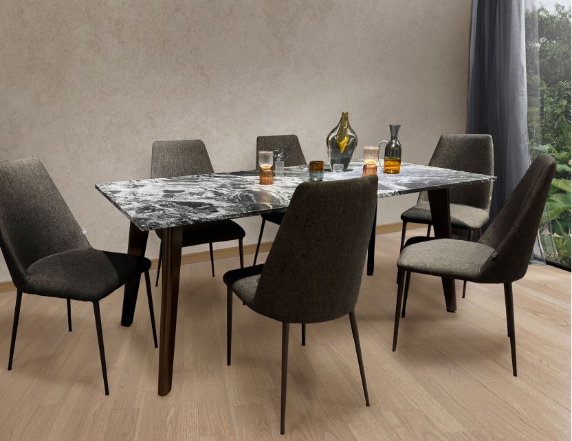 Black Beauty Granite Dining Table 1.95m with 6 Henry Dining Chairs