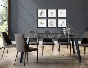 Black Beauty Granite Dining Table 1.95m with 6 Henry Dining Chairs