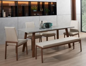 Bolda Grey Quartz Top Dining Table 1.8m with 4 Flex Dining Chairs Bolda Grey Quartz Top Dining Table 1.8m with 4 Flex Dining Chairs