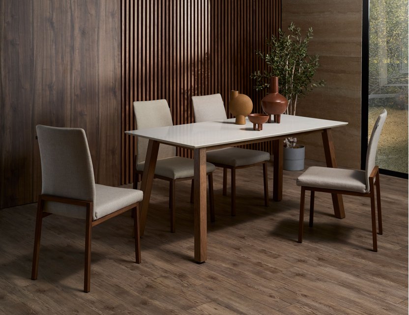 Bolda Quartz Top Dining Table 1.6M + 4 Flex Dining Chairs