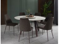 Kay Quartz Top Round Dining Table (1.5m) with 6 Henry Dining Chairs