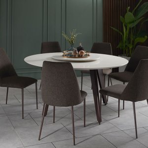 Kay Quartz Top Round Dining Table (1.5m) with 6 Henry Dining Chairs Kay Quartz Top Round Dining Table (1.5m) with 6 Henry Dining Chairs