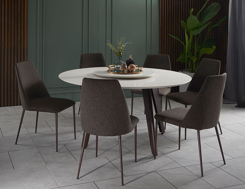 Kay Quartz Top Round Dining Table With, Dining Table Round 6 Chairs