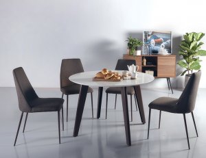 Kay Quartz Top Round Dining Table 1.2m + 4 Henry Dining Chairs