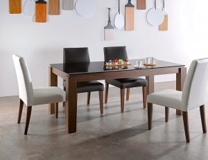 Max Glass Dining Table 1.7M + 4 Doric Chairs Max Glass Dining Table 1.7M + 4 Doric Chairs