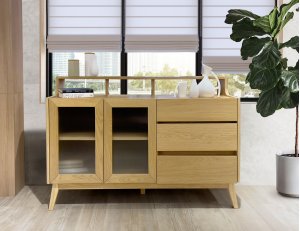 Alba Sideboard in Solid Timber and Reeded Glass