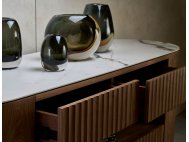 Fluto Sideboard In Walnut With Sintered Stone Top And Steel Legs