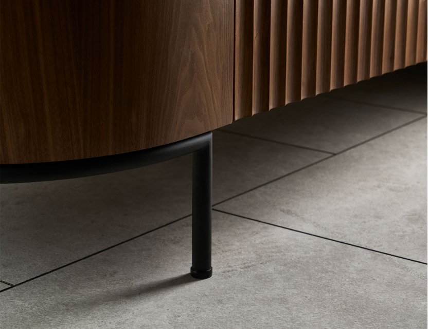 Fluto Sideboard In Walnut With Sintered Stone Top And Steel Legs