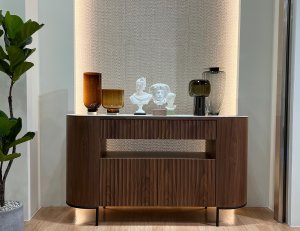 Fluto Sideboard In Walnut With Sintered Stone Top And Steel Legs