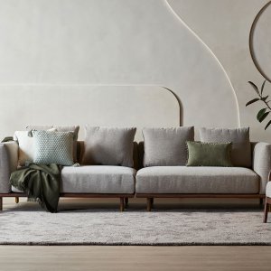 Celadon 4 Seater Modular Fabric Sofa With Adjustable Side Table Celadon 4 Seater Modular Fabric Sofa With Adjustable Side Table