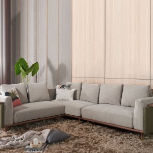 Celadon L-Shape Modular Fabric Sofa With Movable Side Table Celadon L-Shape Modular Fabric Sofa With Movable Side Table