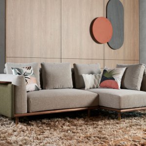 Celadon Small L-Shape Modular Fabric Sofa With Movable Side Table