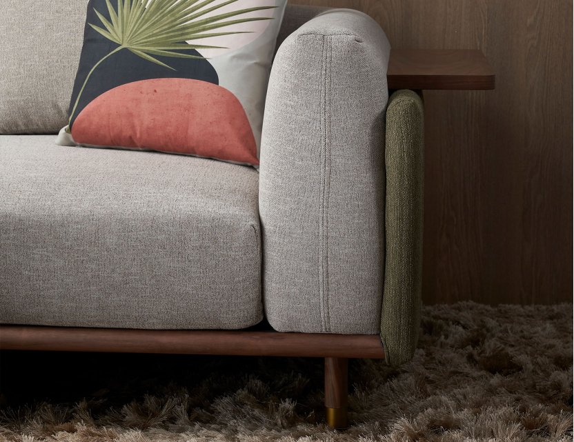 Celadon L-Shape Modular Fabric Sofa With Movable Side Table