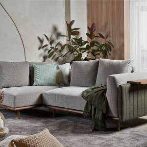 Celadon Small L-Shape Modular Fabric Sofa With Movable Side Table Celadon Small L-Shape Modular Fabric Sofa With Movable Side Table