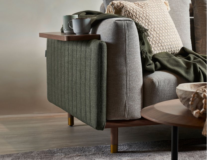 Celadon Small L-Shape Modular Fabric Sofa With Movable Side Table