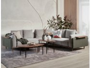 Celadon L-Shape Modular Fabric Sofa With Movable Side Table