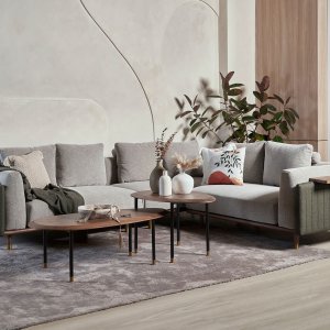 Celadon L-Shape Modular Fabric Sofa With Movable Side Table Celadon L-Shape Modular Fabric Sofa With Movable Side Table