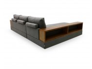 Elda L-Shape Fabric Sofa with Wooden Storage Arm