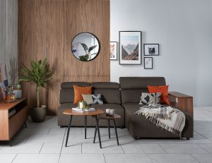 Karl L-Shape Fabric Sofa with Adjustable Headrest and Wooden Storage Arm Karl L-Shape Fabric Sofa with Adjustable Headrest and Wooden Storage Arm