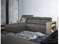 Karl L-Shape Fabric Sofa with Adjustable Headrest and Wooden Storage Arm