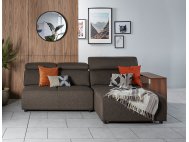 Karl L-Shape Fabric Sofa with Adjustable Headrest and Wooden Storage Arm