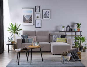 Karl SA L-Shape Fabric Sofa with Adjustable Headrests and Slim Arms Karl SA L-Shape Fabric Sofa with Adjustable Headrests and Slim Arms
