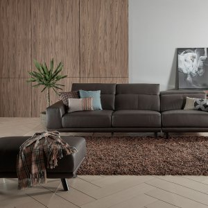 Kof Half Leather Sofa with Adjustable Headrests
