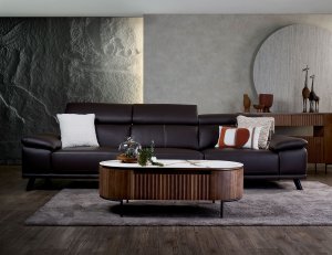 Kof 3 Seater Half Leather Sofa with Adjustable Headrests