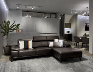 Kof L-Shape Half Leather Sofa with Adjustable Headrests